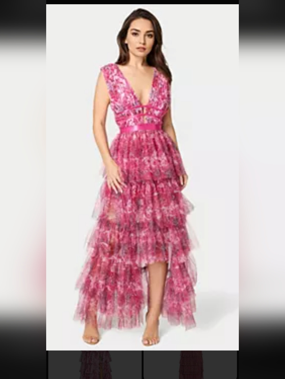 NWT BEBE Tiered High Low Mesh Dress